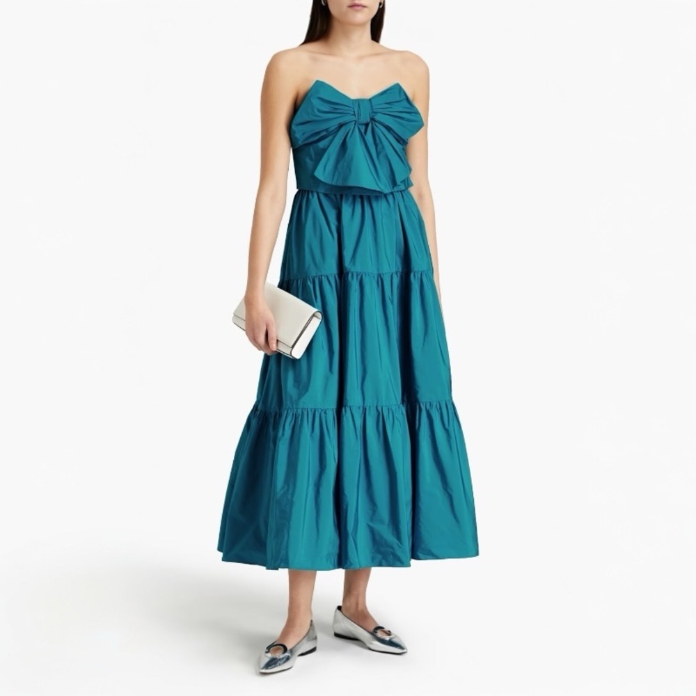 US 8/10 Red Valentino Strapless bow-embellished taffeta midi dress NWT